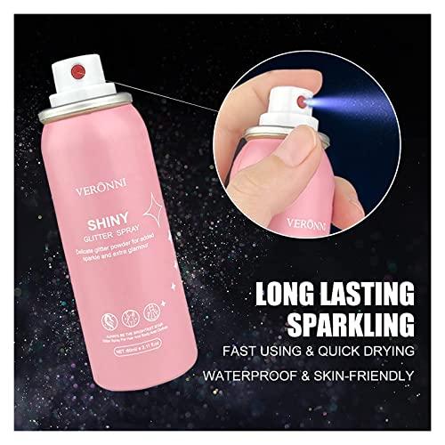 VERONNI Body Glitter Spray, Glitter Spray for Hair and Body,Face Glitter Makeup Body Shimmer Spray PowderLightweight High Pigmented Quick Dry Long-Lasting Hair Glitter Music Party Rave Festival Accessories