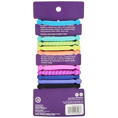 GOODY Goody Ouchless Forever Hair Elastics - 10 Ct, Assorted Neon, Damage-Free Bands, 3X Stronger Hair Ties, Retainable Shape, 16 Strand Inner Core, Hair Accessories for Women & Men, All Hair Types
