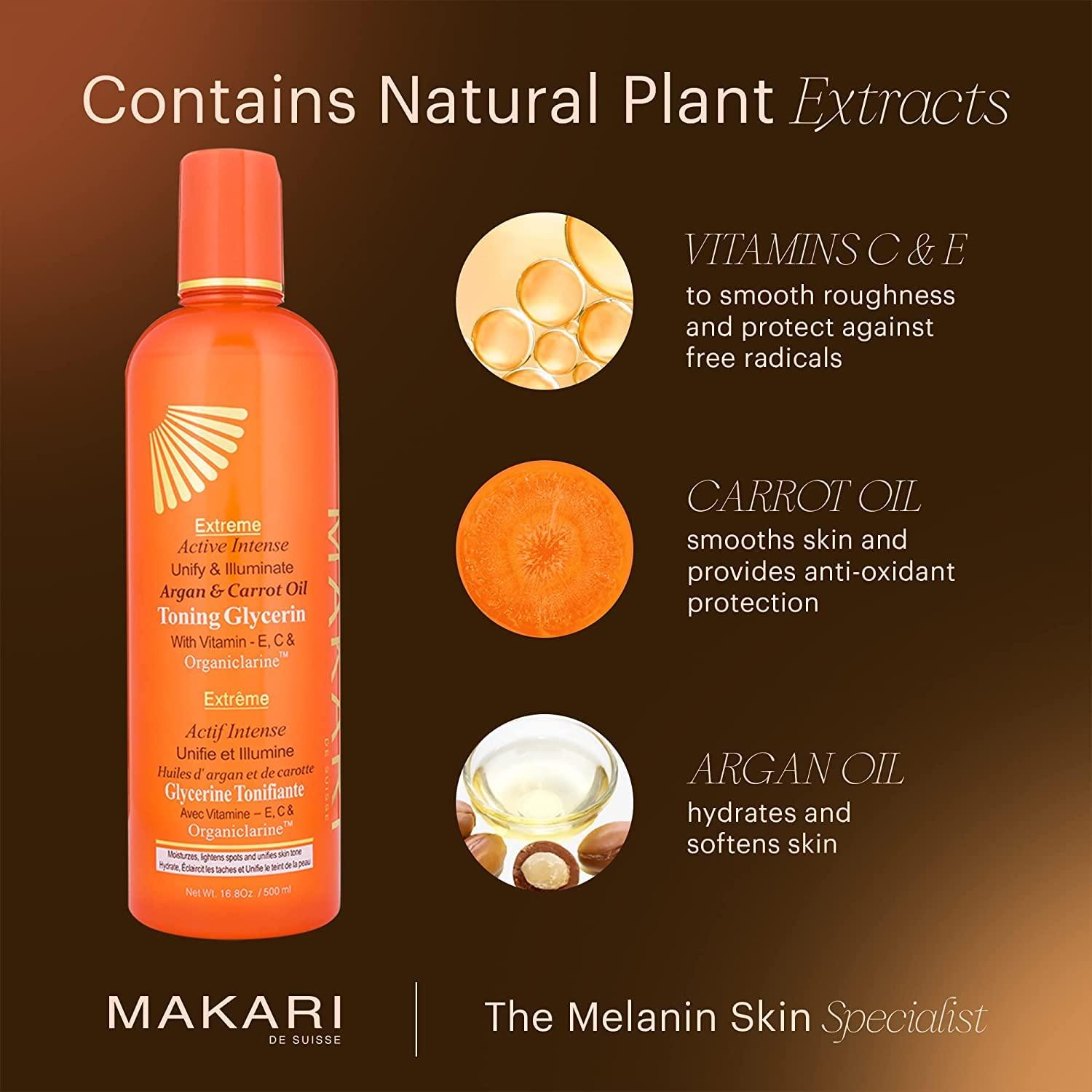 MAKARI MAKARI Extreme Active Intense Skincare Trio | Argan & Carrot Oil Exfoliating Soap, Botanical Body Oil, and Tone-Boosting Body Glycerin | Brightens, Hydrates, and Fades Marks for All Skin Types Except