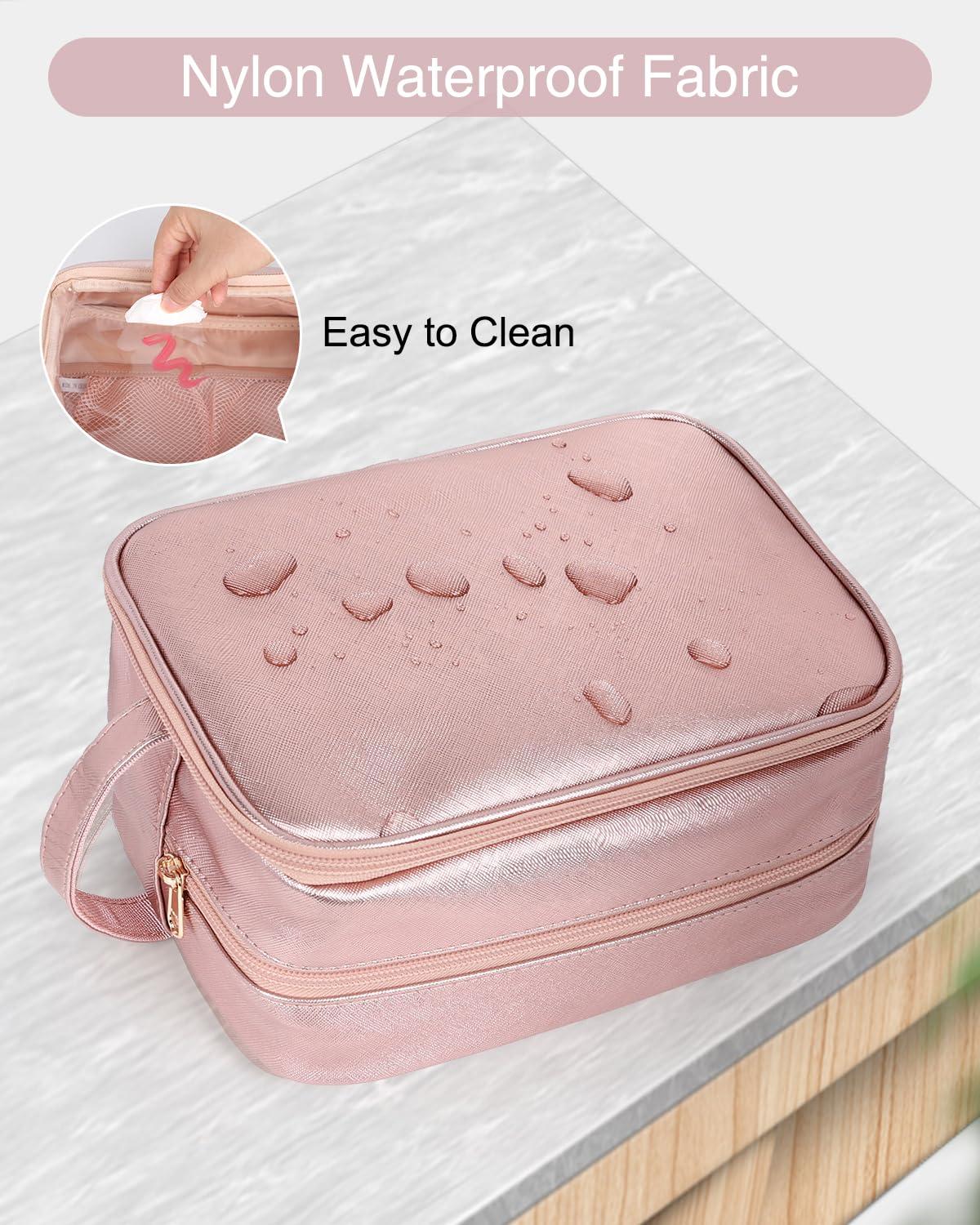 MONSTINA MONSTINA Travel Makeup Bag,Double Layer Toiletry Organizer Women Makeup Brush Bag Cosmetic Case Portable Large Wide-open Pouch Brush Holder Purse Bag