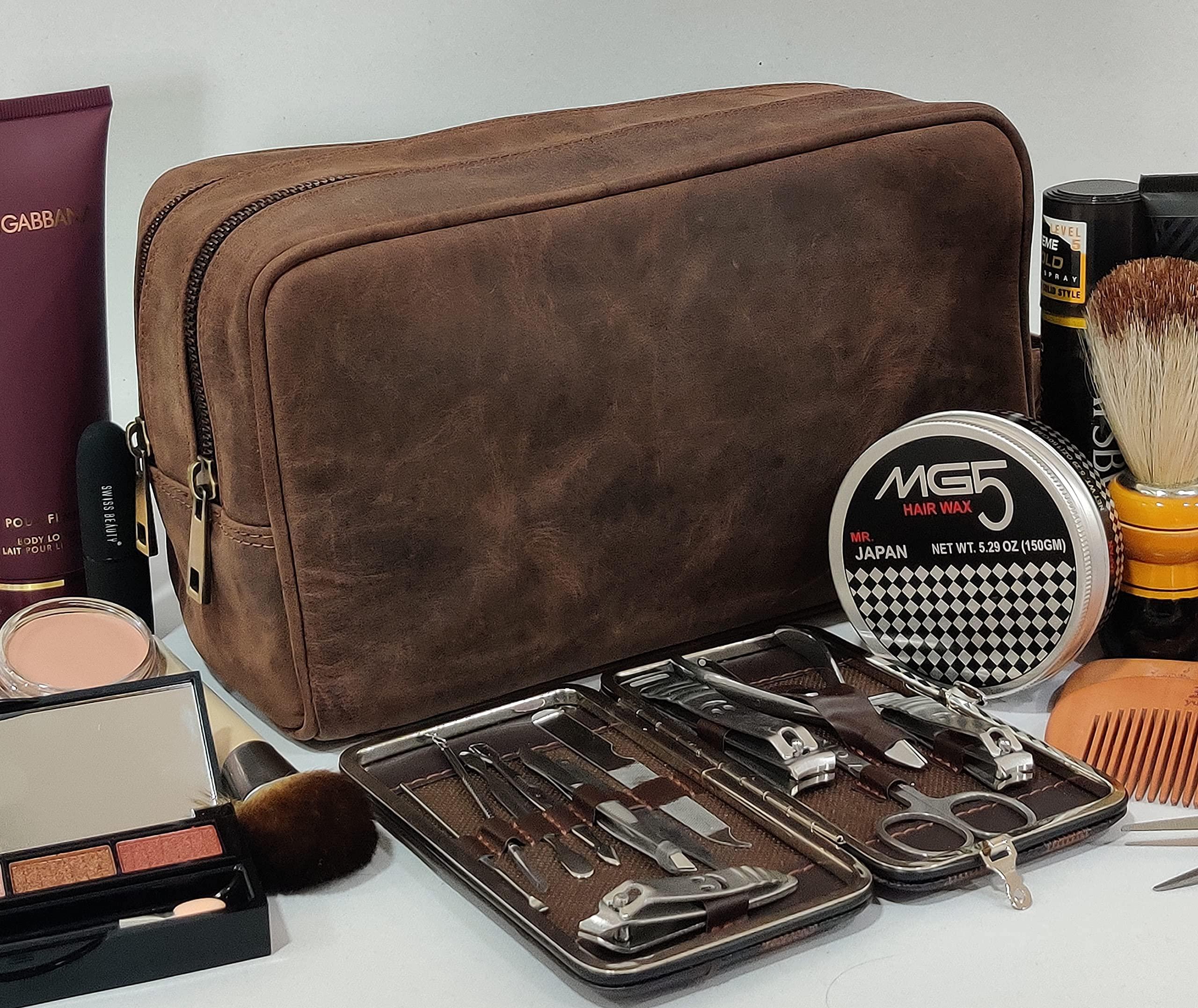 RUSTIC TOWN RUSTIC TOWN Handcrafted Premium Leather Toiletry Bag Combo - The Best Masculine Travel Gifts For Men and Women