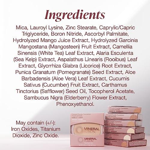 Mineral Fusion Mineral Fusion Pressed Powder Foundation, Deep 3 - Tan/Deep Skin w/Golden Undertones, Age Defying Foundation Makeup with Matte Finish, Talc Free Face Powder, Hypoallergenic, Cruelty-Free, 0.32 Oz