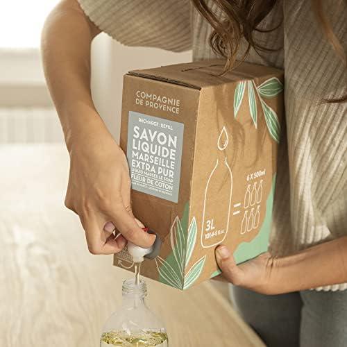 La Compagnie de Provence Compagnie de Provence Savon de Marseille Extra Pure Liquid Soap, Cotton Flower, 101.4 Fl Oz Eco Refill