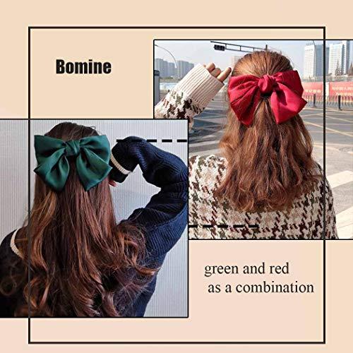 Bomine Bomine Bomine Bow Satin Hair Ties Elastic Hair Rings Hair Scrunchies for Women and Girls 2PCS (Green-red)