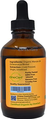 PRIME NATURAL Organic Marula Oil 4oz/120ml - USDA Certified - Cold Pressed, Unrefined, Virgin - 100% Pure, Natural, Vegan, Best for Face, Body, Hair, Nails, Skin Care
