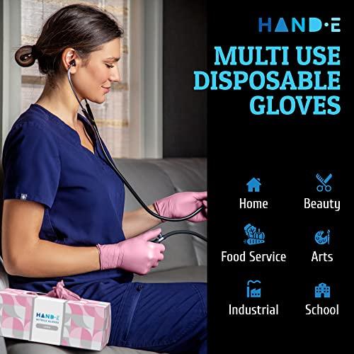 Hand-E Touch Hand-E Touch Pink Nitrile Disposable Gloves Small, 100 Count - Esthetician, Nail Tech, Microblading, Hair Dye & Stylist, Salon, Cleaning Gloves - Latex Free Gloves