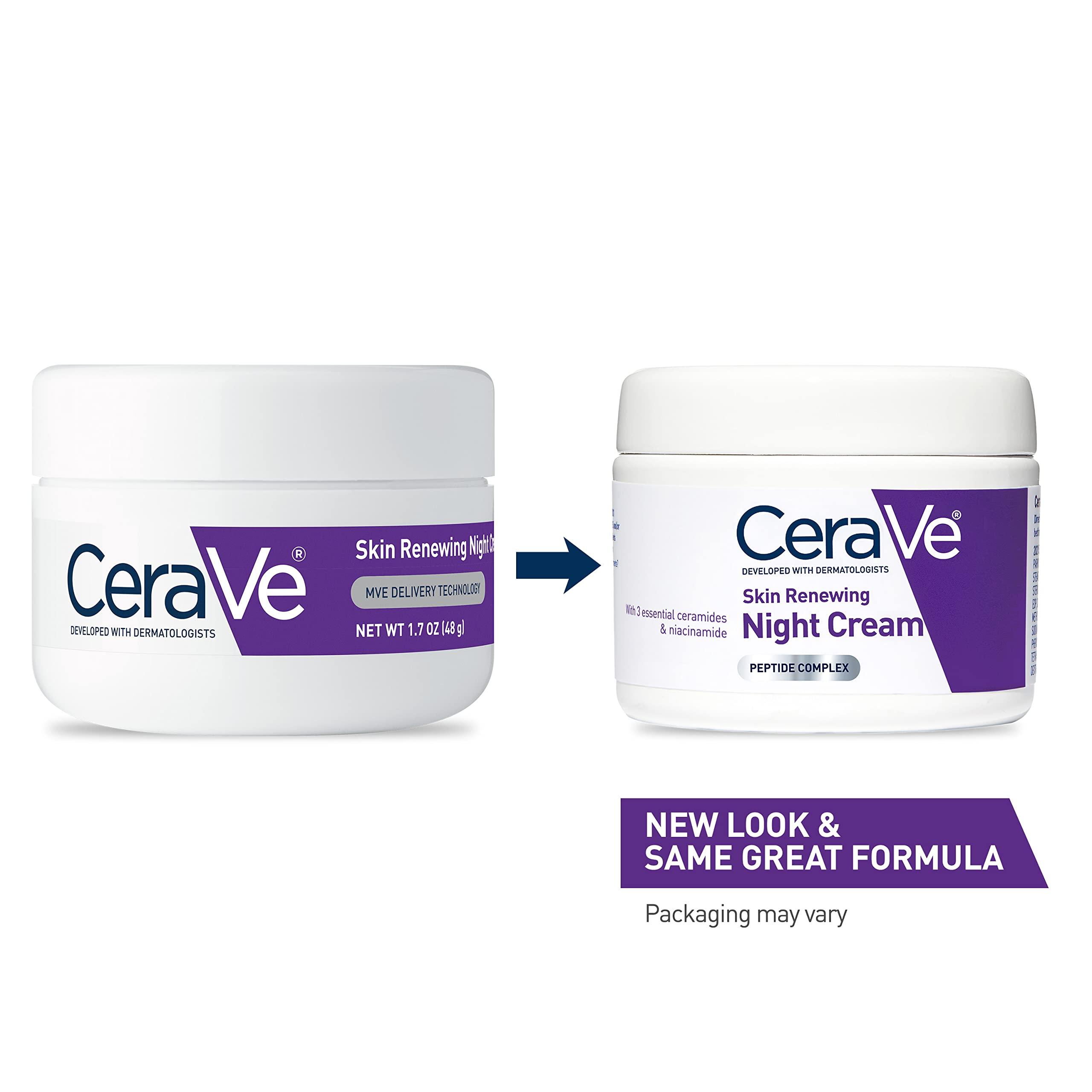 CeraVe CeraVe Skin Renewing Night Cream, Niacinamide, Peptide Complex, and Hyaluronic Acid Moisturizer for Face, 1.7 Ounce, Packaging may Vary