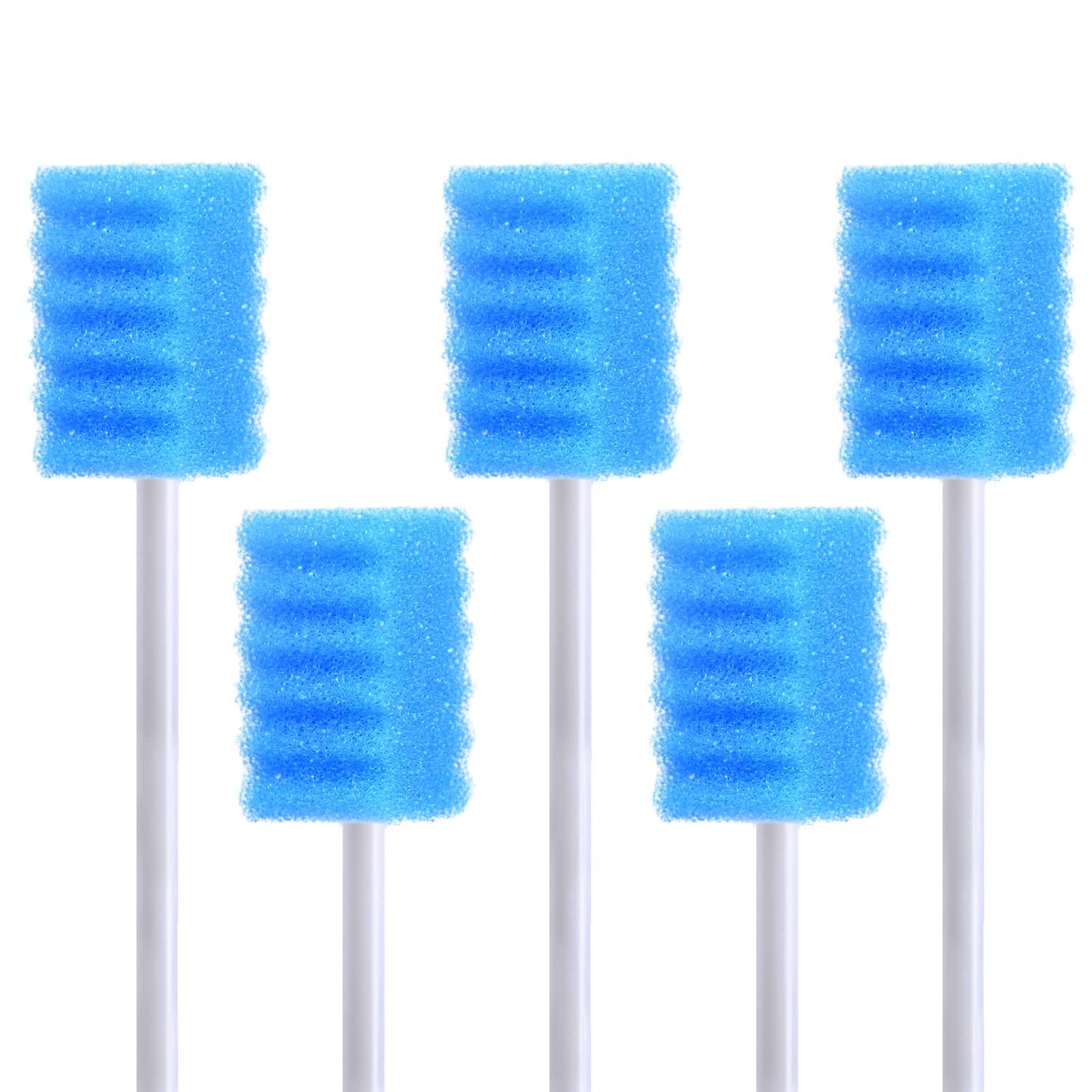 BVN 100 PCS Disposable Mouth Swabs Sponge - Oral Care Swabs Unflavored & Sterile Disposable Dental Swabsticks for Mouth & Gum Cleaning Blue