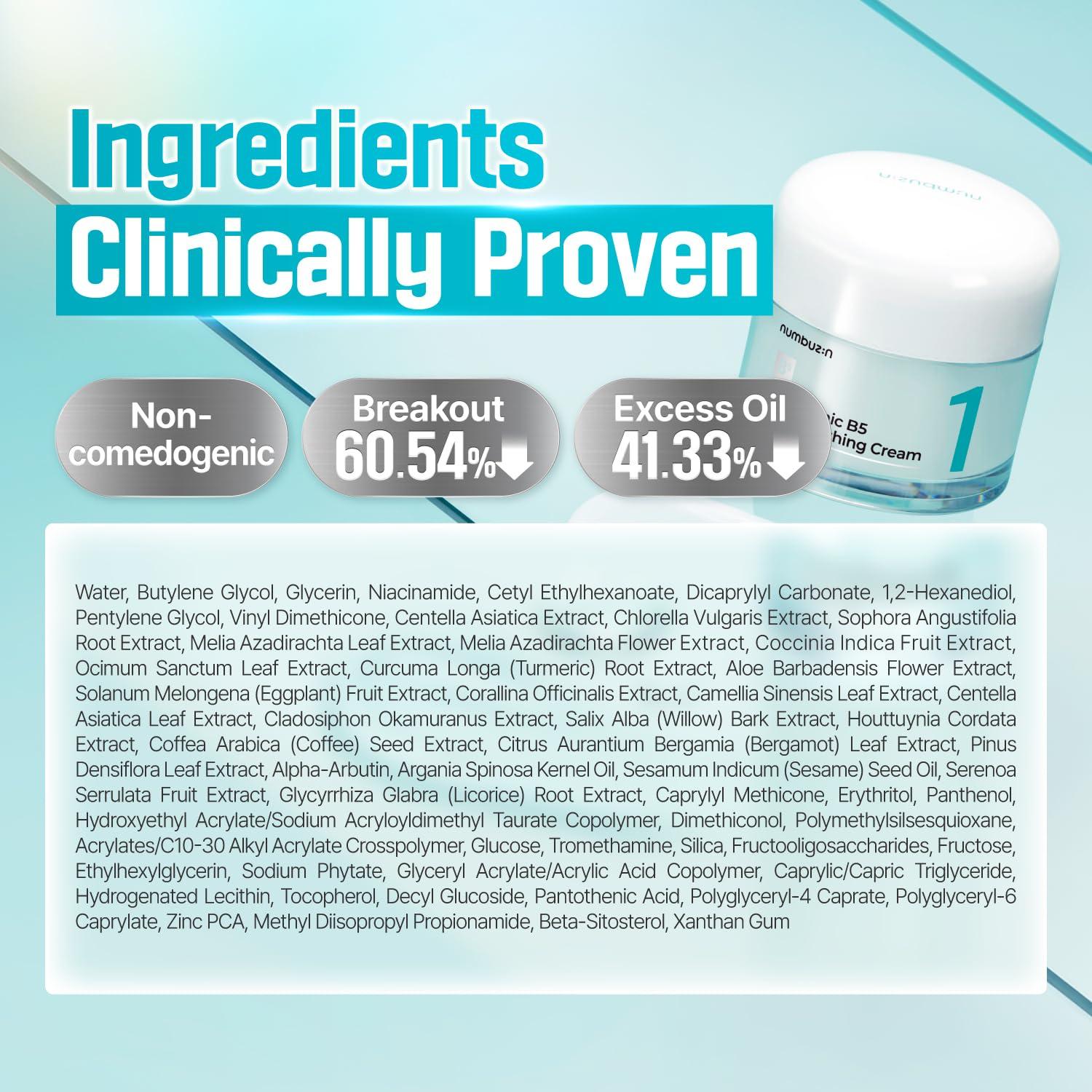 numbuzin numbuzin No.1 Cream | Pantothenic B5 Active Soothing Cream | Lightweight Hydrating Moisturizer, Pantothenic Acid, Niacinamide | Excess Oil Control, Soothes Acne | Non-Comedogenic | 2.70 fl. oz.