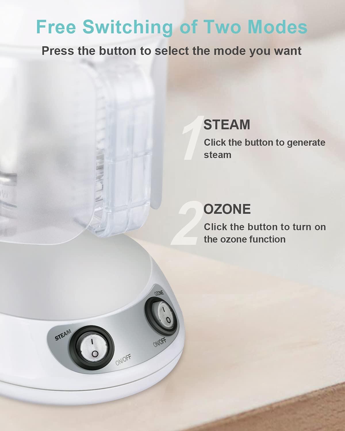 EZBASICS EZBASICS Hair Steamer 2 in 1 Ion Facial Steamer with Extendable Arm Table Top Hair Humidifier Hot Mist Moisturizing Facial Atomizer Spa Face Steamer Design for Personal Care Use at Home 1 Pack + 2Uses