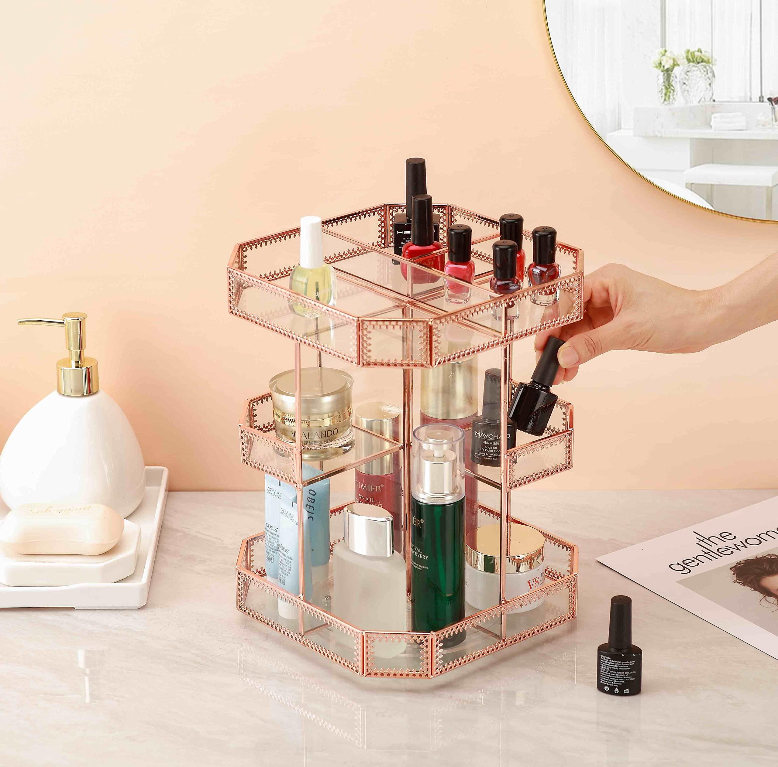 Miss Sweet Miss Sweet Makeup Organizer Cosmetic Storage Adjustable 360-Degree Rotating (Rose Gold)