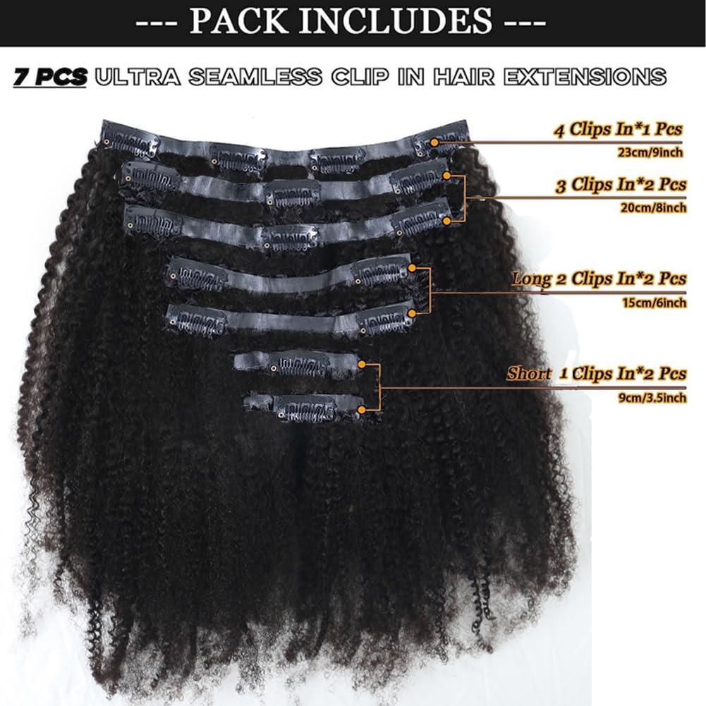 Kiss darling LASHES Afro Kinky Curly Seamless Clip In Human Hair Extensions for Women,PU Invisible Clip Ins Hair Extensions Real Human Hair 4B 4C Afro Curly Clip Ins 24\"inch