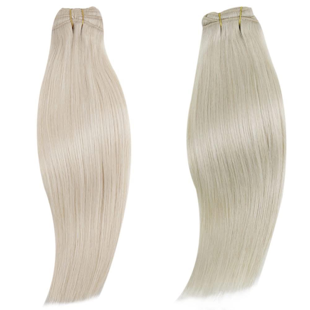 RUNATURE RUNATURE Blonde Clip in Hair Extensions Real Human Hair #800 White Blonde and #60 Platinum Blonde 10 Inch 80g