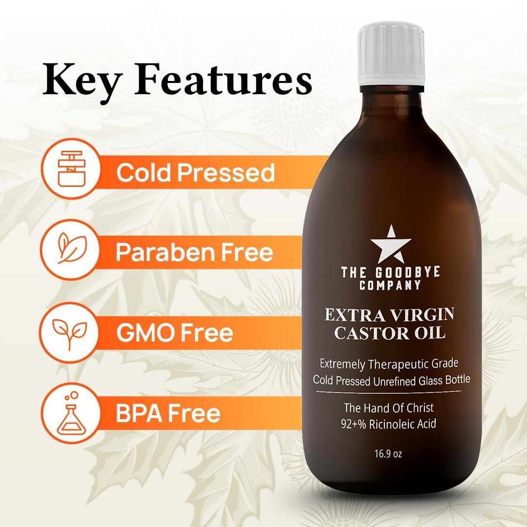 The Goodbye Company The Goodbye Company Organic Castor Oil  100% Pure Extra Virgin, Cold-Pressed & Unrefined  Hexane-Free  Nourishing Oil for Healthy Skin, Hair Growth & Eyelashes (250mL)