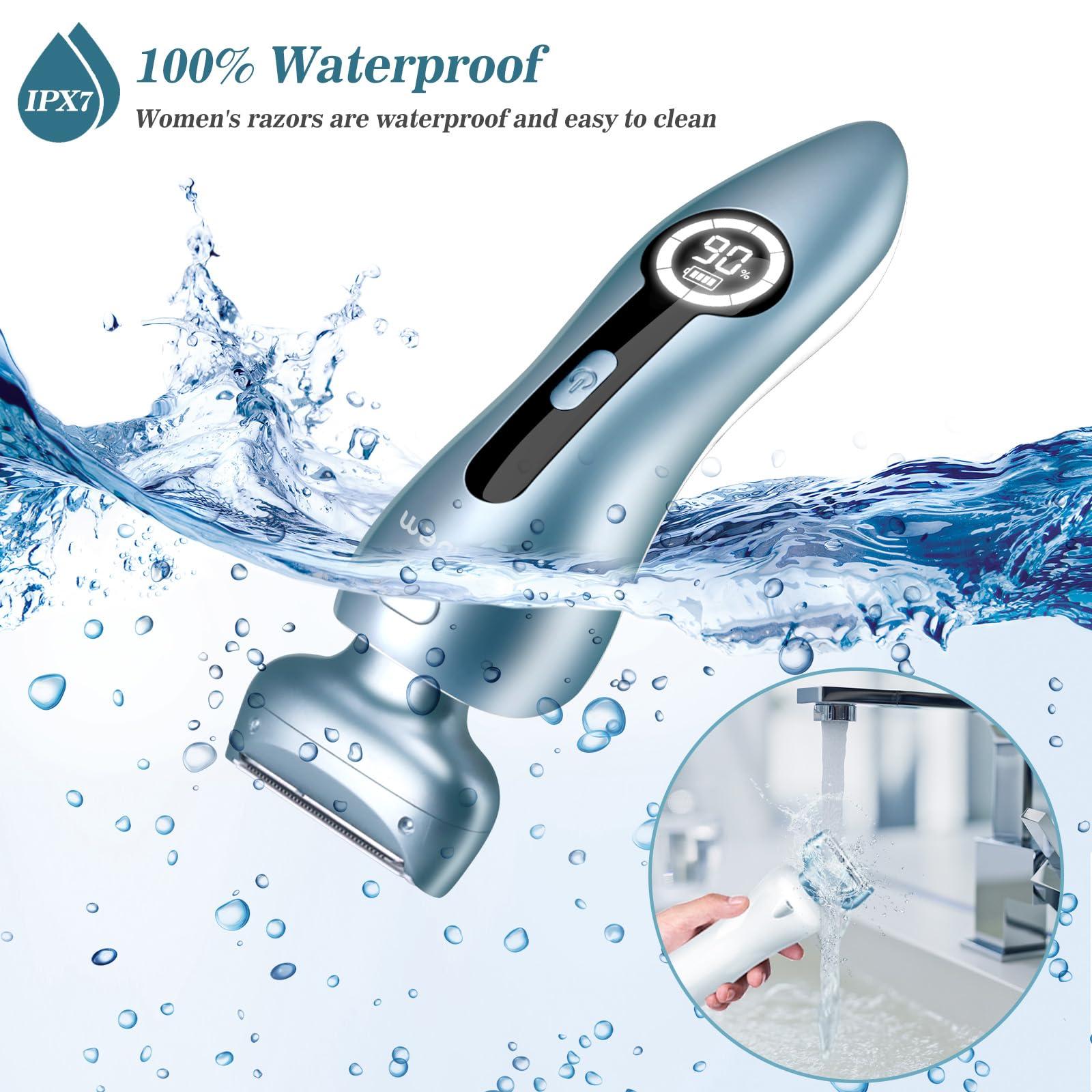 Akunbem Akunbem Electric Razors for Women for Legs Bikini Trimmer Electric Shaver for Women Underarm Public Hairs Rechargeable Womens Shaver Wet Dry Use Painless Cordless with Detachable Head (Blue)