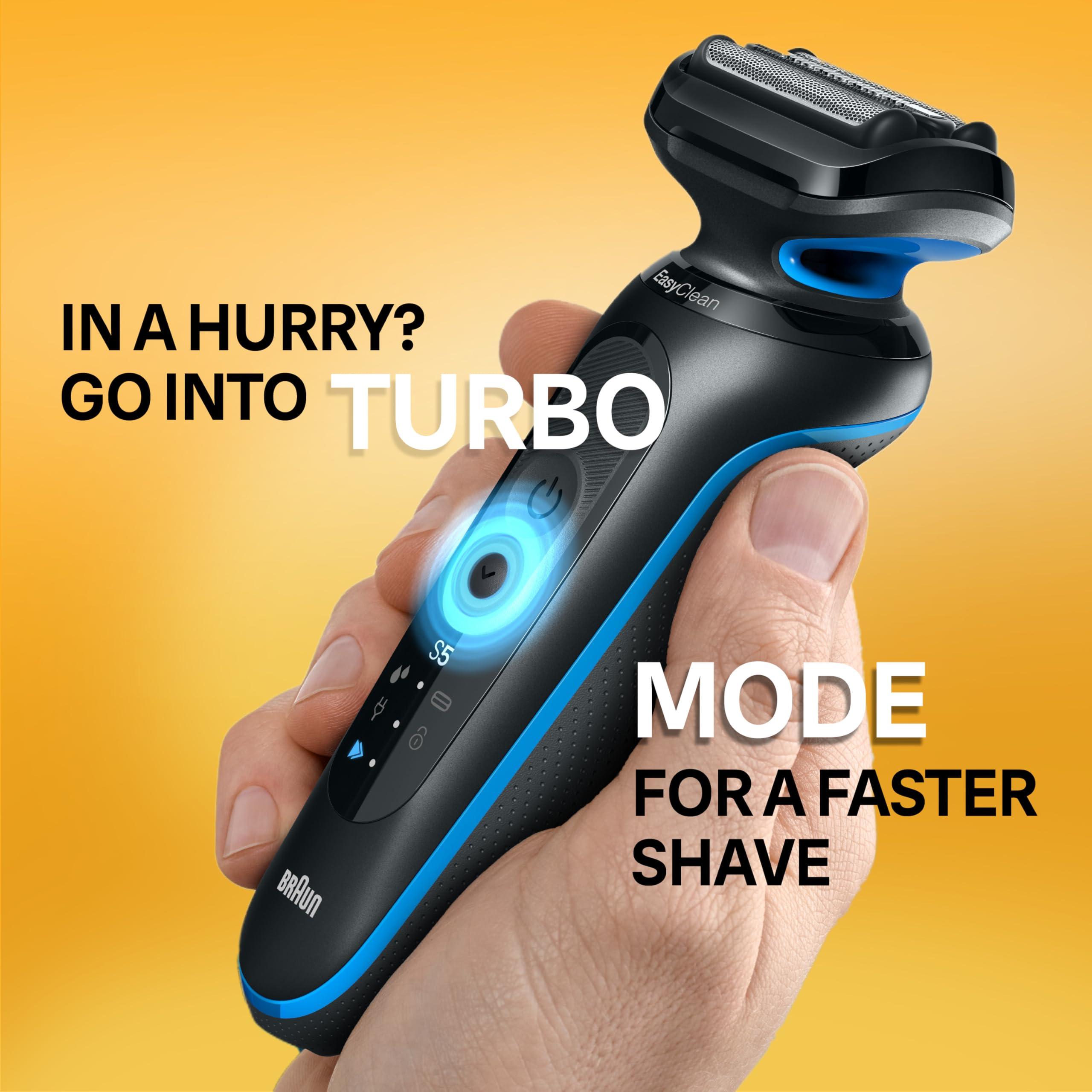 Braun Braun Electric Shaver for Men, Series 5 5120s, Wet & Dry Shave, Turbo Shaving Mode, Foil Shaver, Engineered in Germany, with Beard Trimmer & Attachments, Blue