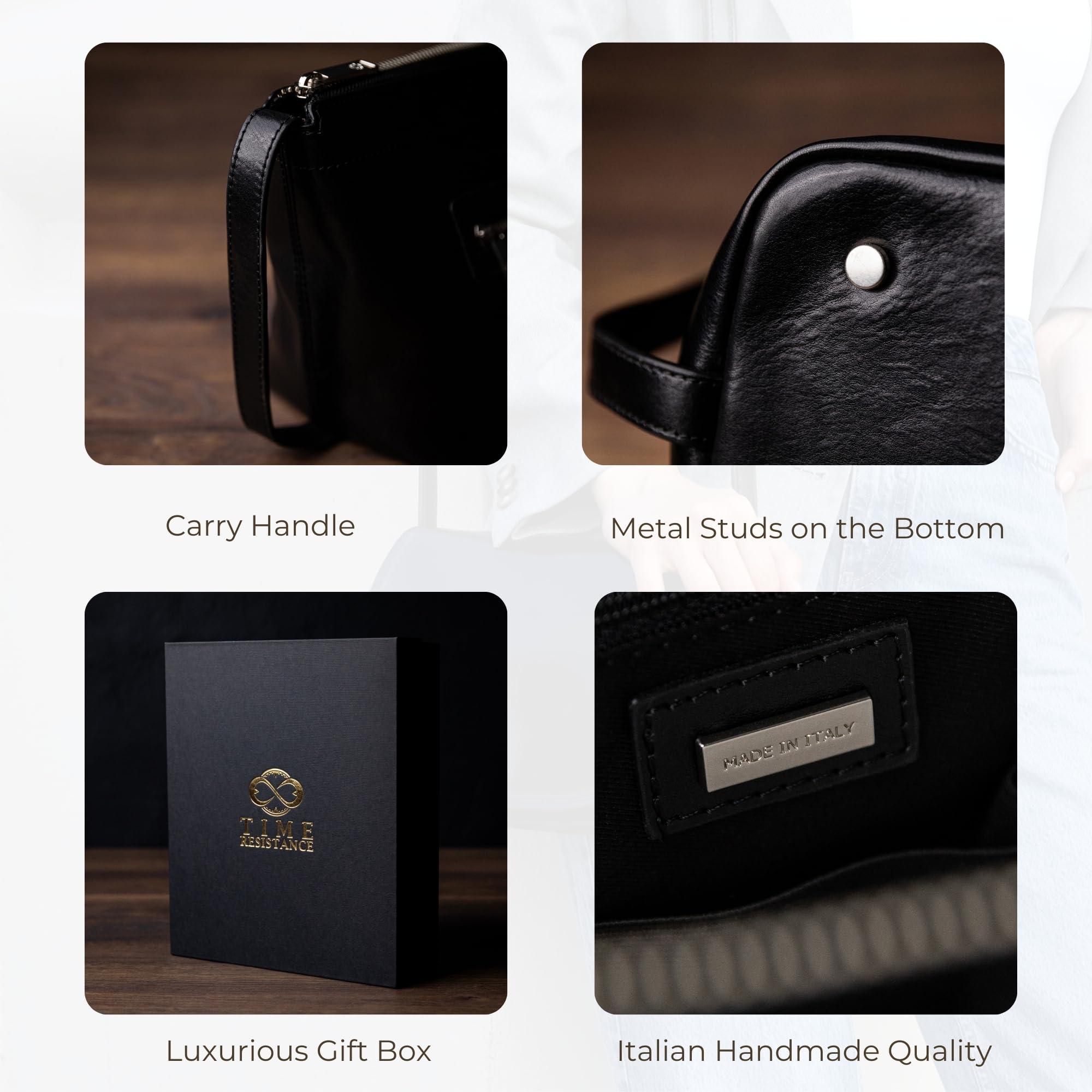 Time Resistance Time Resistance Leather Toiletry Bag - Dopp Kit, Full-grain Leather Cosmetic Case, Wash Bag (Black)