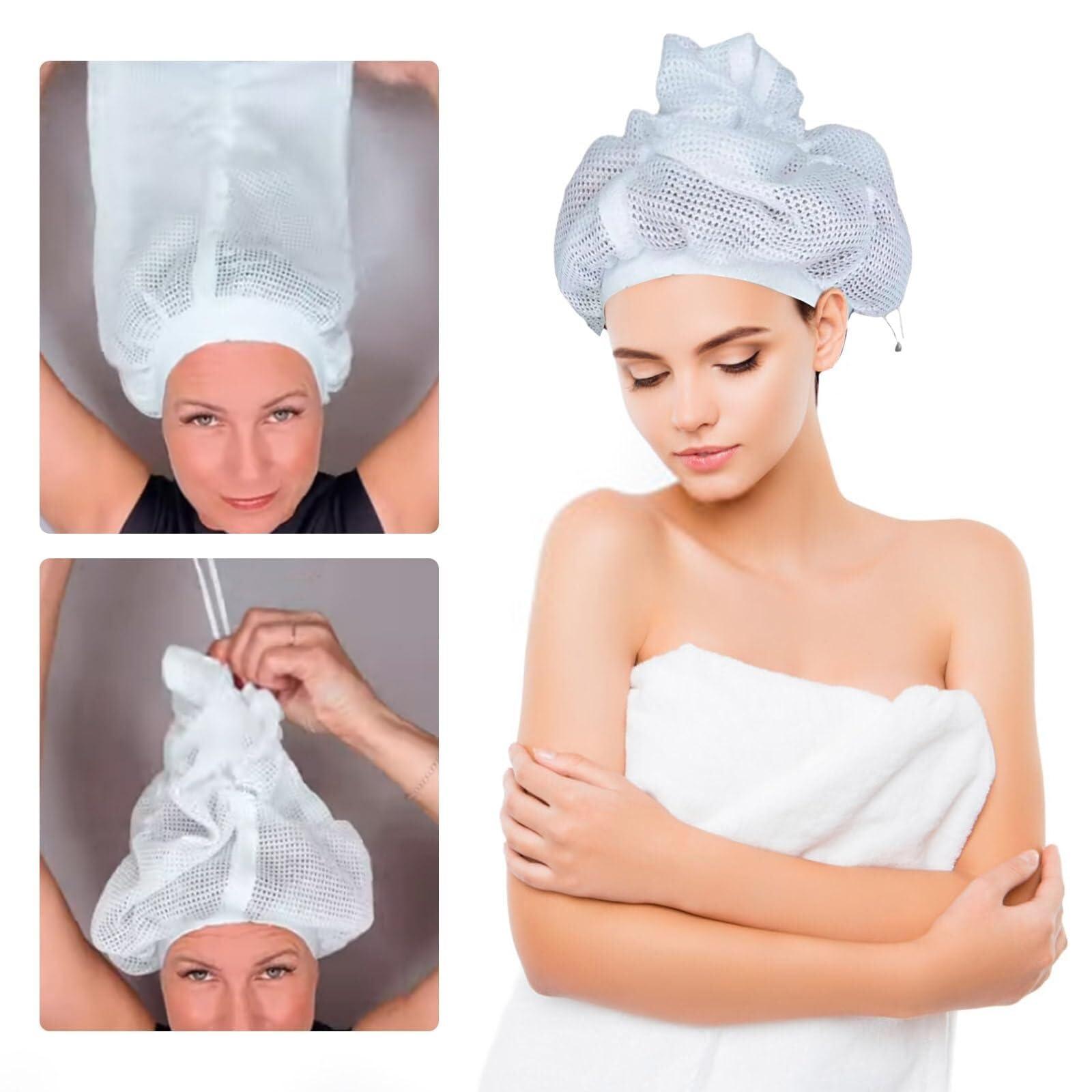 bacion Net Plopping Cap for Drying Curly Hair, Net Plopping Bonnet Hair Drying Hoods with Drawstring, Adjustable Net Plopping Bonnet Diffuser Cap for Drying Curly Hair Net Plopping 1set QJ-1018 (Color : 5pc