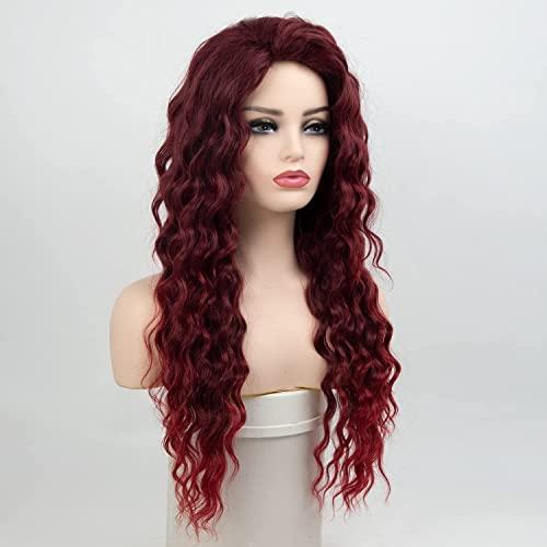 Fencca Fencca Burgundy Long Curly Wigs for Women Heat Synthetic Wig Wine Red Wavy Long Curly Hair Wig
