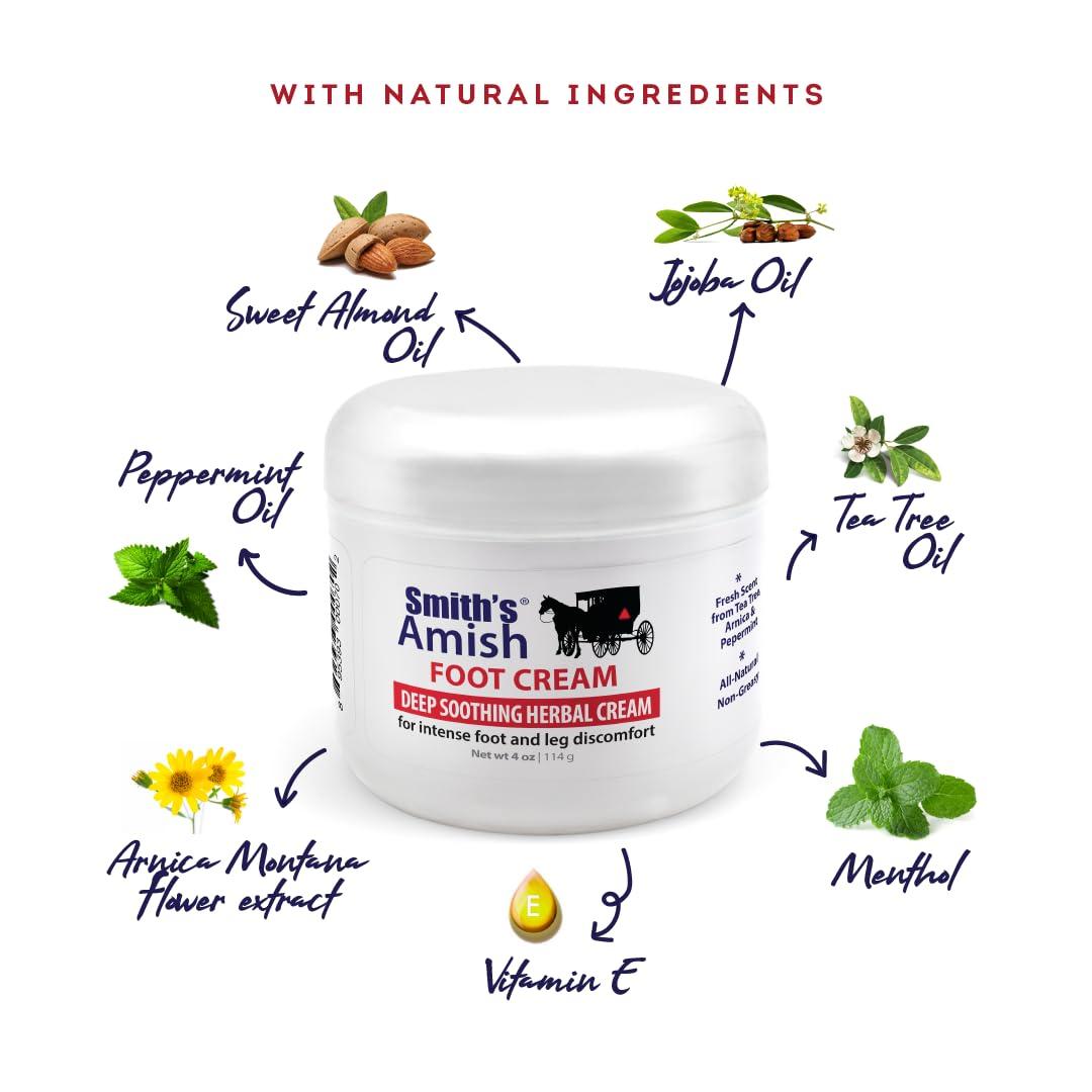 SMITH'S AMISH SMITH'S AMISH Foot Cream (4 oz.) Deep Soothing Herbal Cream for Intense Foot and Leg Discomfort including Burning, Cramping and Restlessness Sensations