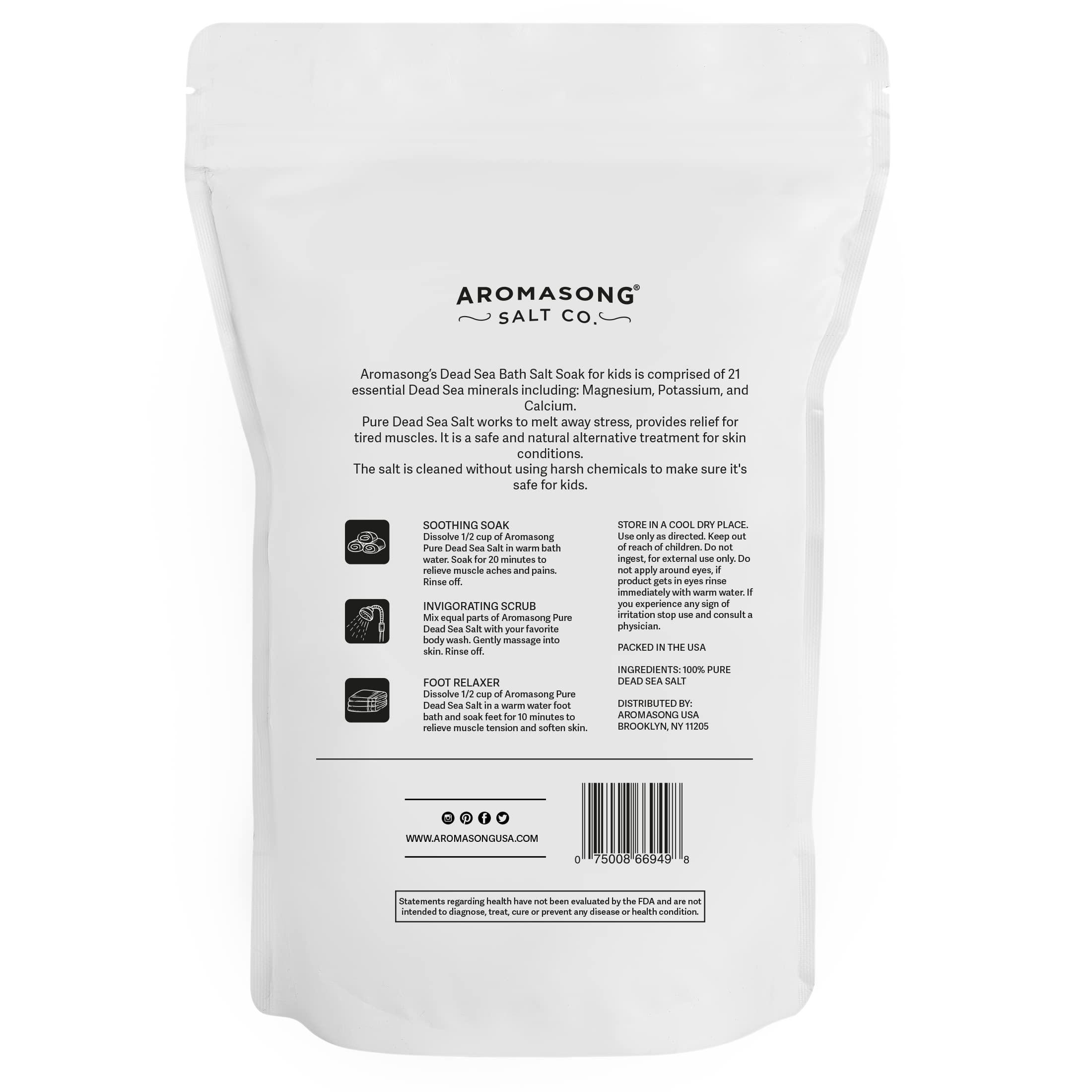 Aromasong Aromasong Dead Sea Salt for Kids Bath Soak, 4 Lbs. Fine Grain Large Bulk resealable Pack, 100% Pure & Natural.