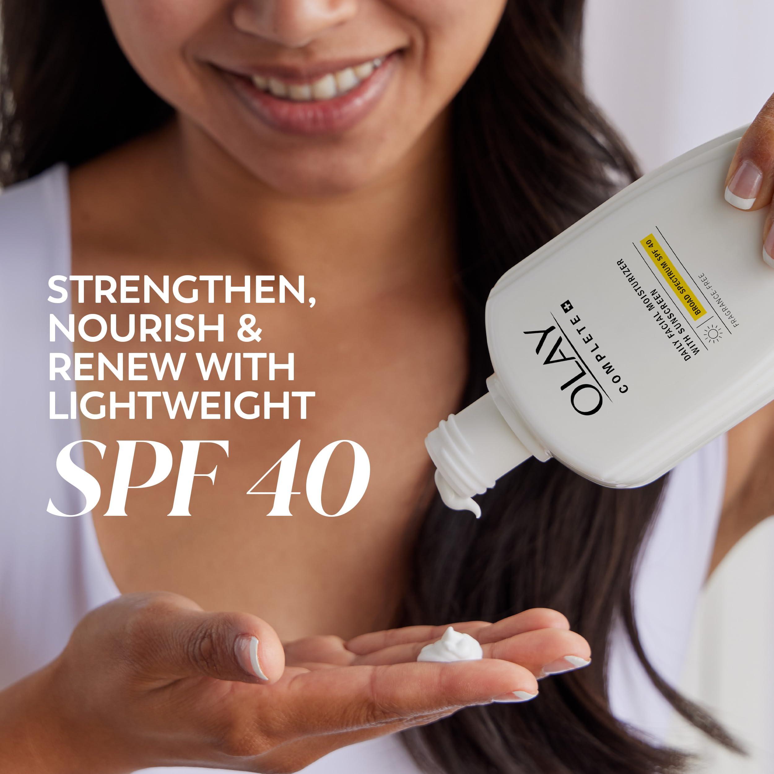 Olay Olay Complete+ Face Moisturizer with Sunscreen SPF 40, For Sensitive Skin, Broad Spectrum Sun Protection, Fragrence-Free - No White Cast on All Tones, Nourishes Moisture Barrier - Ceramides, 6 Oz