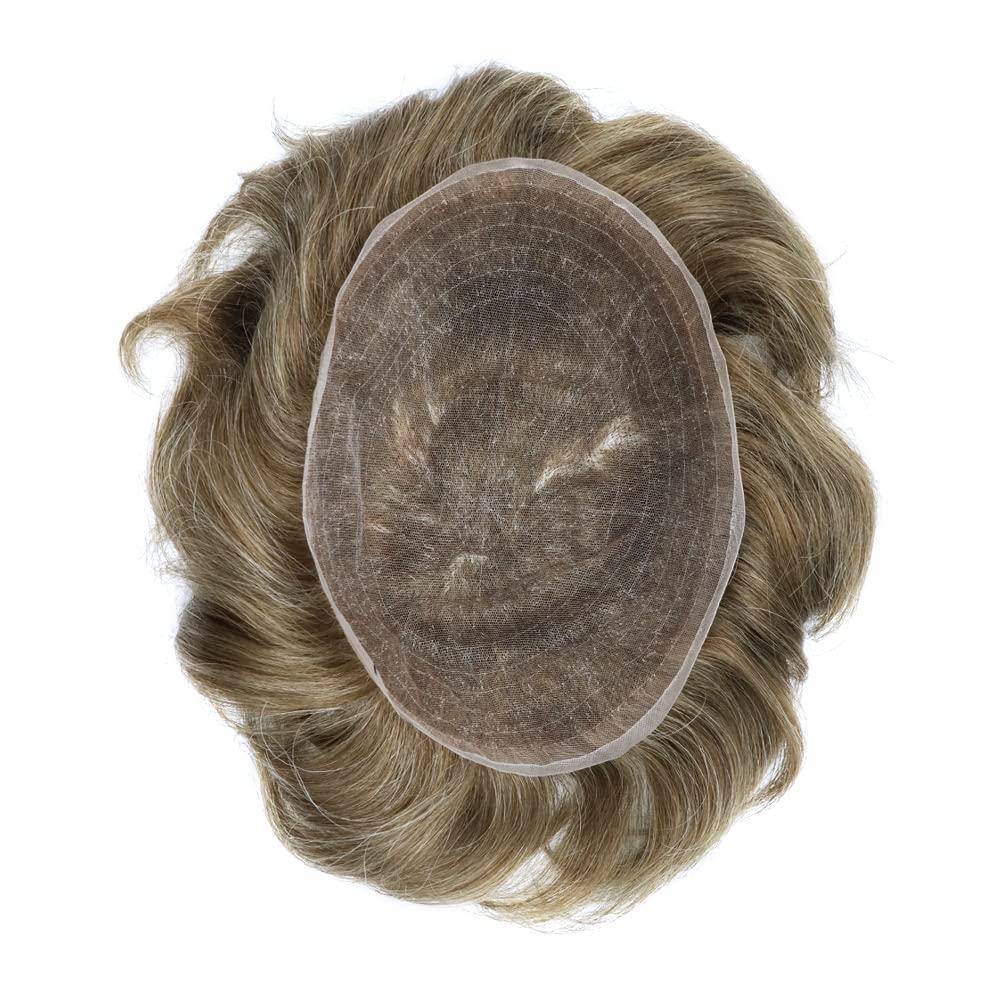 Generic Toupee for Men Real Human Hair Breathable French Lace Hair System For Men Bleached Knots Men Hair Piece Natural Hairline Durable Men Hairpiece Mens Hair Replacement System (8\'\' X 10\'\', #1720 #17 DARK ASH BLONDE WITH 20% GREY-100% Light Medium Den