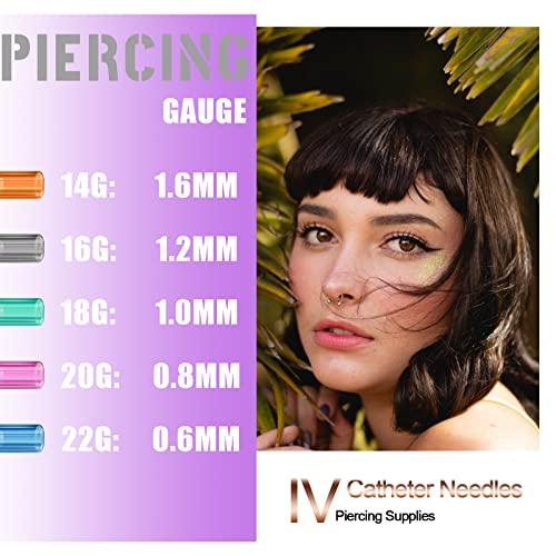 BoChang Catheter Needles - Autdor 5Pcs Piercing Needles 14 Gauge IV Catheter Needles Ear Nose Piercing Needles Stainless Steel Hollow Needles for Ear Nose Lip Tongue Belly Navel Nipple Cartilage Piercing Kit