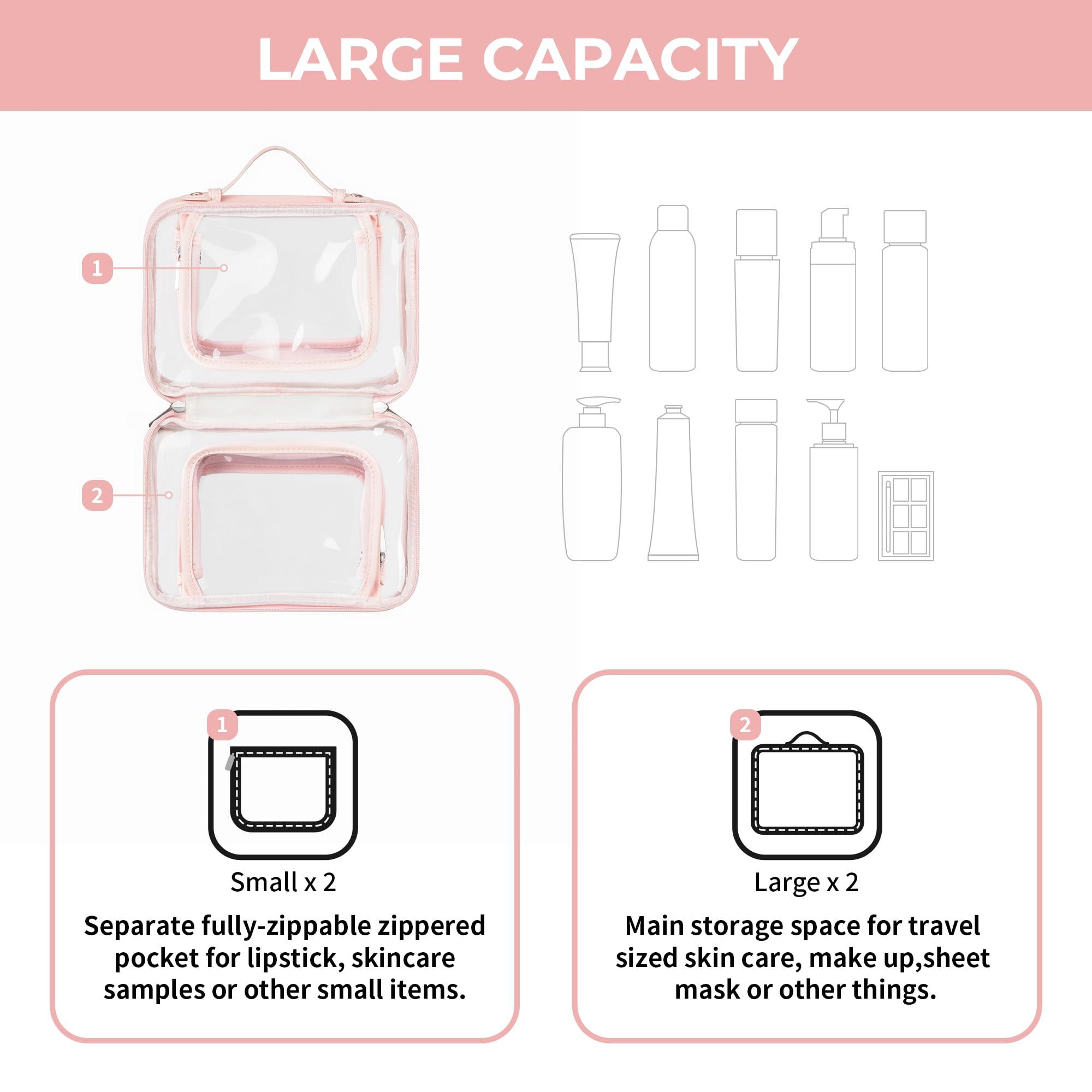 GRANNY SAYS GRANNY SAYS TSA Approved Toiletry Bag, Clear Makeup Bag, Travel Toiletry Bag for Women, Leather Travel Cosmetic Bag, Portable PVC Waterproof Bag, Small Makeup Organizer, Pink