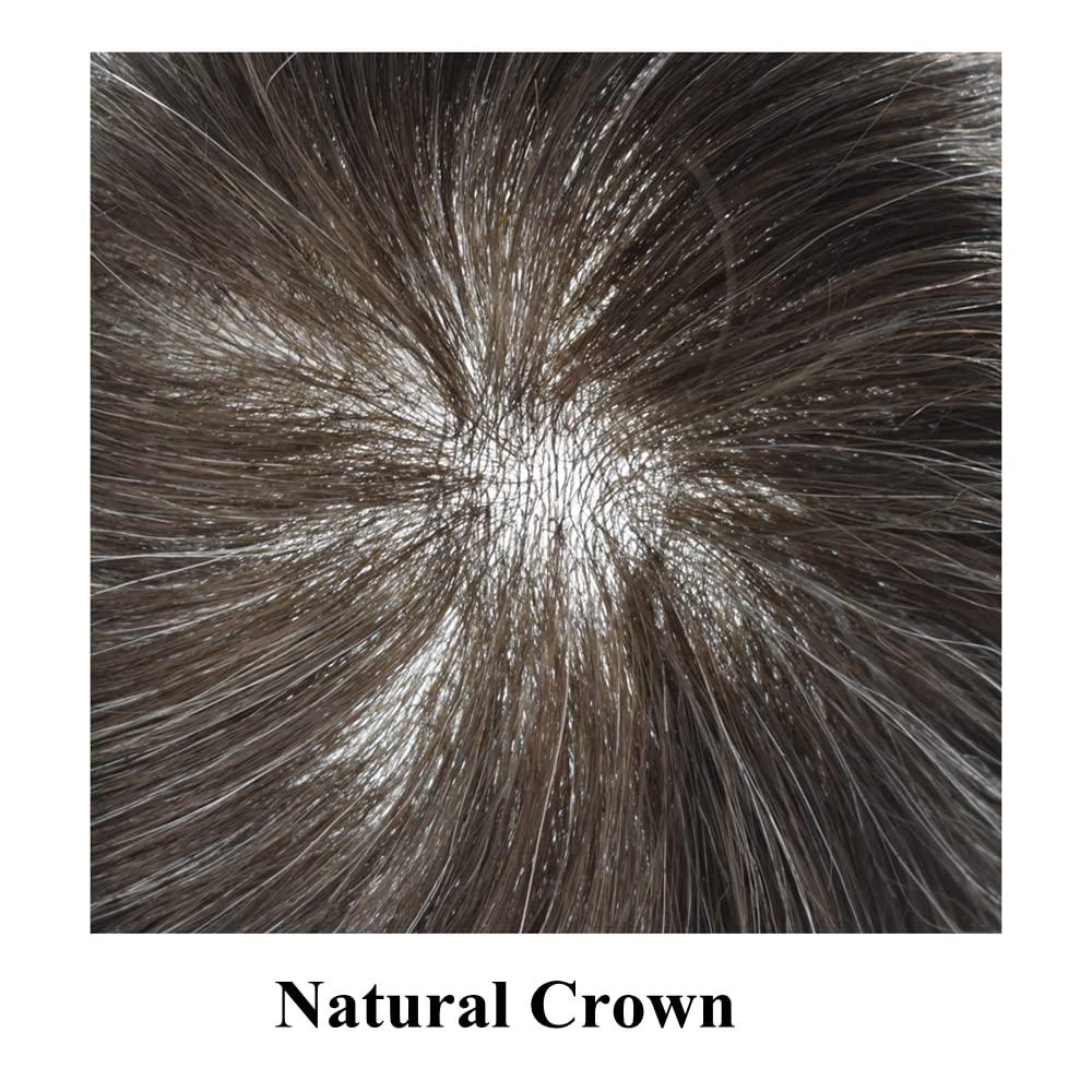 JUST HAIR PU Skin Toupee for Men European Human Hair Pieces for Men Hair Replacement System 10x8 Inch 0.06MM Ultra Thin Skin V-Looped Mens Toupee Hair Units (100% Density, 1B50# Natural Black With 50% Gray)