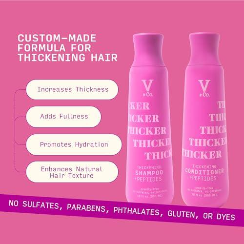 V&CO V&Co. Beauty Thickening Hair Shampoo & Conditioner Set (12 Oz. Each) with Peptide Technology, Biotin and Coconut Oil, Sulfate Free Shampoo & All Natural Conditioner for Thickening Hair, Builds Density