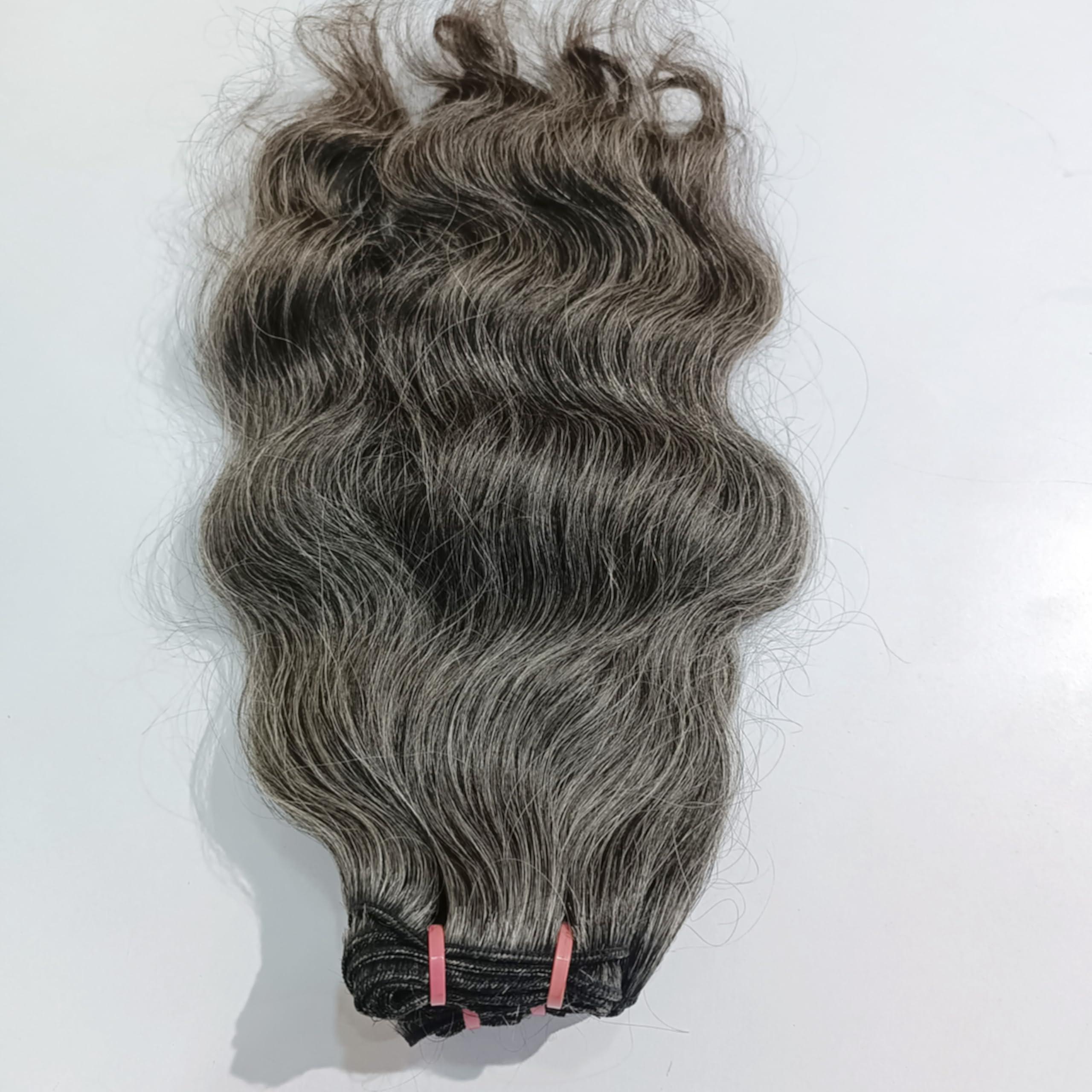 Generic Raw unprocessed Grey - Salt and Pepper Indian Wavy Human Hair Extensions - Remy Human Hair Extensions Single Donor Bundle (100 grams - 3.5 oz) (18 Inches)