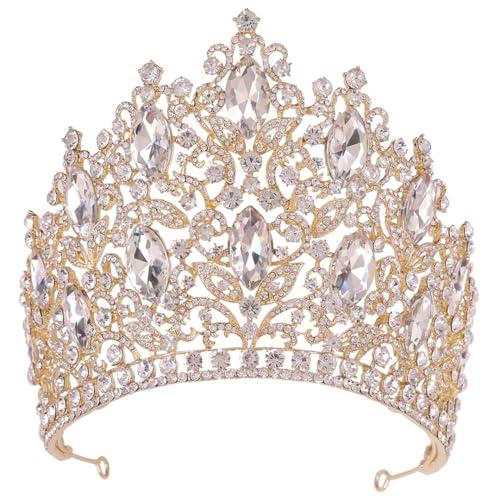 Generic Crystal Rhinestone Crown Wedding Tiara Bridal Hair Accessories Crown Party Wedding Headwear H214 Gold Red