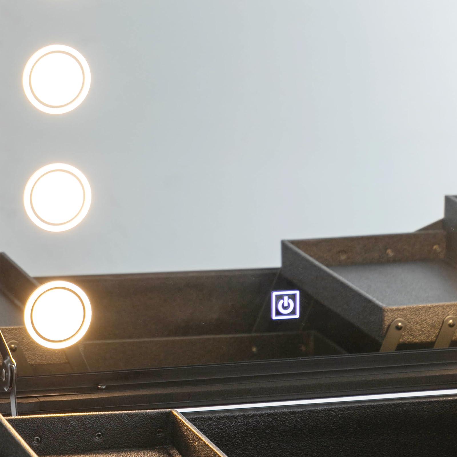 Blisiour Aluminum Trolley Makeup Train Case with 8 Led Light & Stands Rolling Cosmetic Organizer Studio with Mirror & Removable Universal Wheels & Main Case and 4 Compartments (Black)