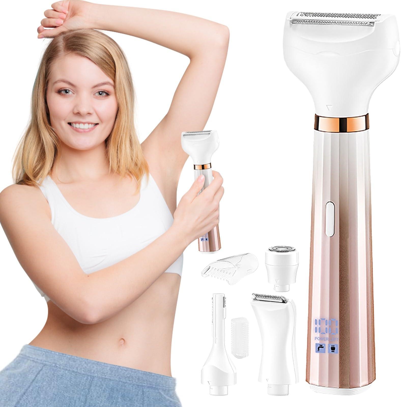 Generic 5 in 1 Electric Shaver Razor,Electric Razors for Women,Bikini Painless Remover for Face Nose Eyebrow Armpit Legs Pubic (Rose Gold)