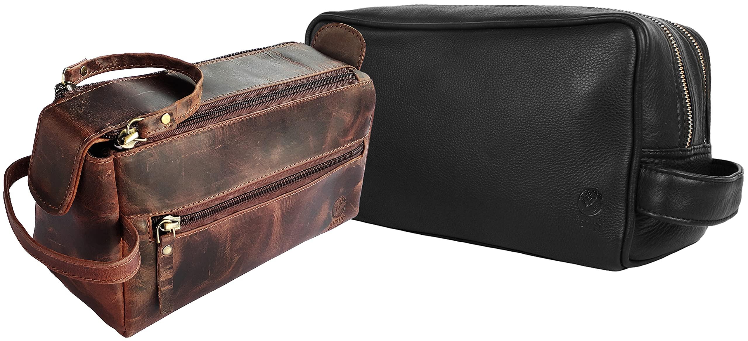 RUSTIC TOWN RUSTIC TOWN Handcrafted Genuine Leather Toiletry Bag Combo - The Best Masculine Travel Gift For Men Women