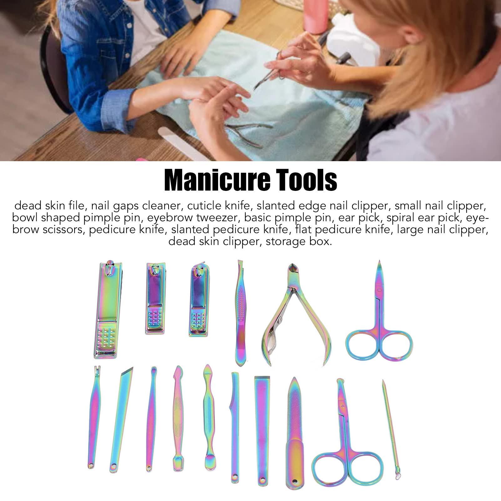 AONYAYBM AONYAYBM 16 Pcs Manicure Set,Stainless Steel Professional Manicure Kit with Storage Box,Color Coating Multifunction Portable Nail Clipper Set,Wide Application Nail Clippers Set