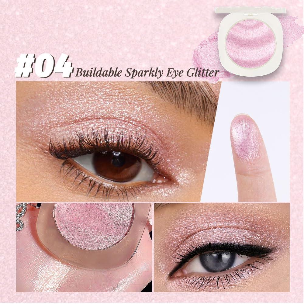 CAKAILA Single Glitter Shimmer Pink Light Purple Eyeshadow,Bright High Pigment Intense Monochrome Eye Shadow,Buildable Sparkly Eye Glitter Shimmer Finish,24 Hour Eye Makeup Longwear Waterproof,Blendable