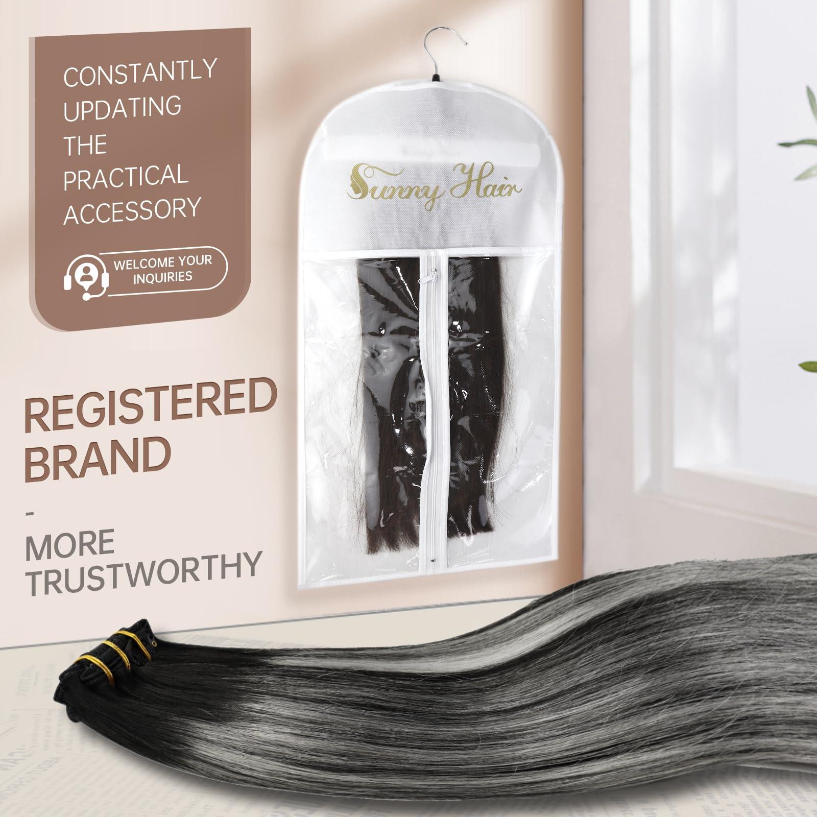 Sunny Hair Sunny Hair Clip in Hair Extensions Straight Human Hair Clip in Extensions Remy Clip in Hair Extensions Real Human Hair Extensions Clip ins Balayage Black Ombre Silver Grey 14inch