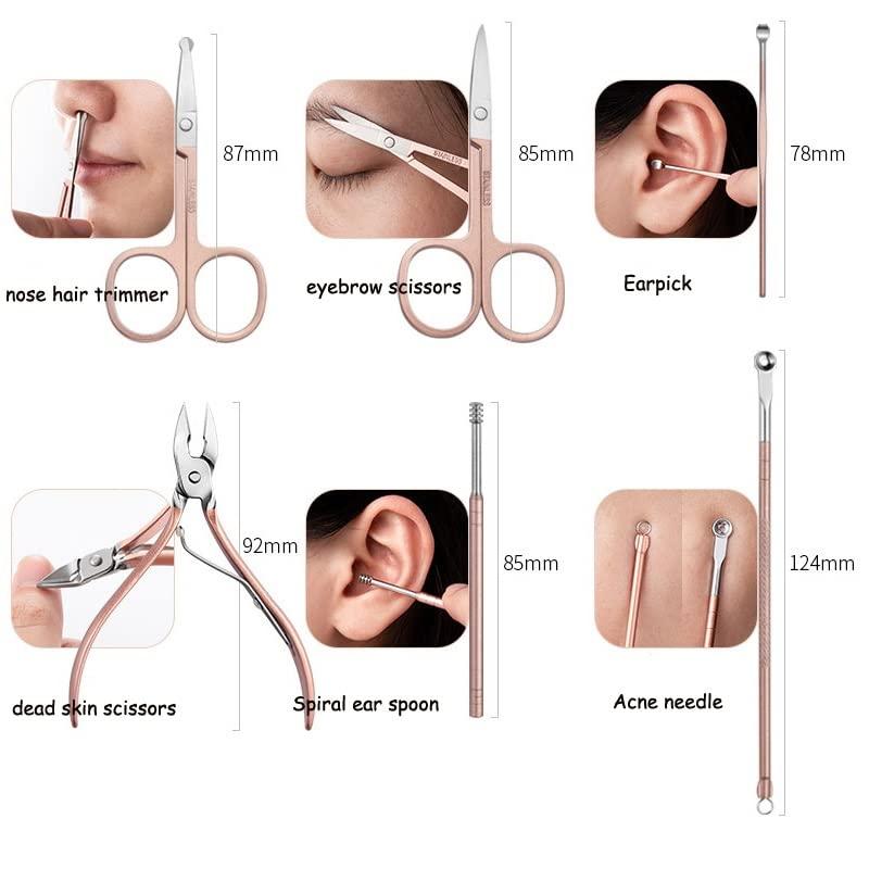 DLUXCA DLUXCA 18PCS Nail Clipper Set Stainless Steel Rose Gold Silver Manicure Cutters Nail Scissors Ear Spoon File Penicure Tool