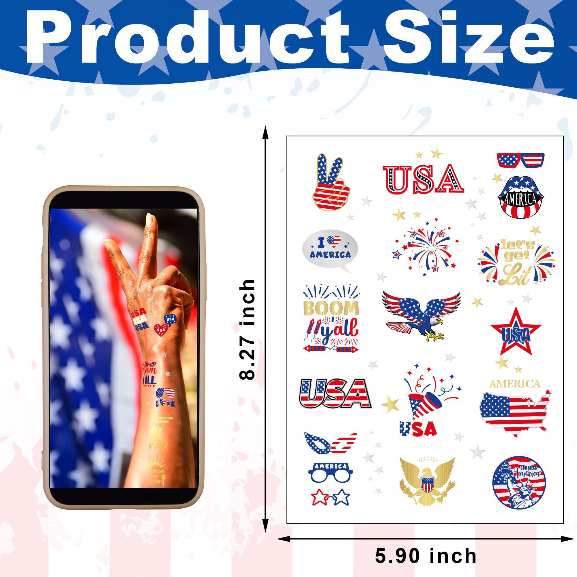 Huskein 188 PCS Veterans Day Temporary Tattoo Set, 4th of July Waterproof Face Body Stickers, Patriotic Parade Accessories, Fourth of July Long Lasting Temporary Tattoo, Party Supplies Thank You Veterans