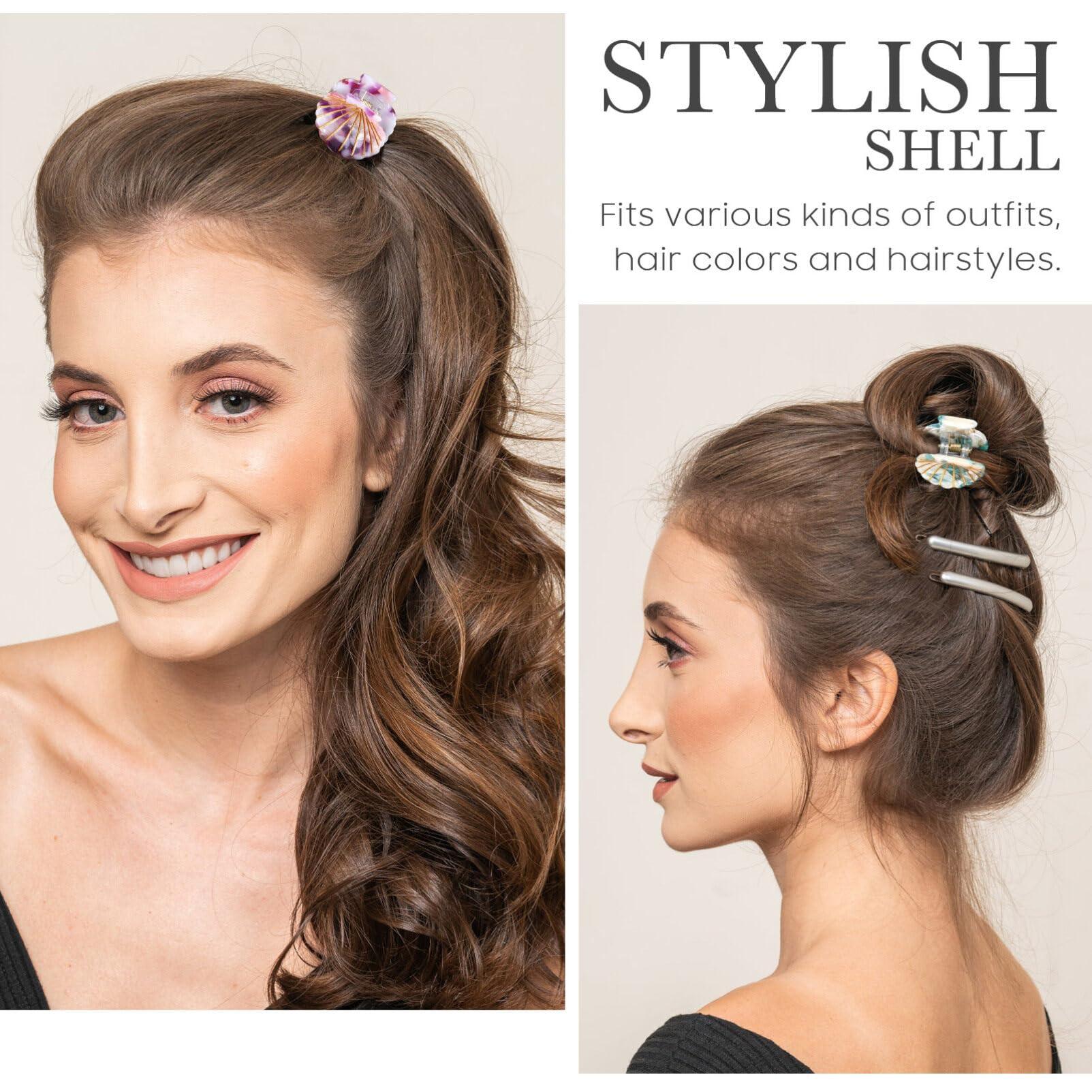 Luxshiny Luxshiny 4Pcs Sea Shell Hair Clip, Small Hair Claw Clips Princess Hair Clips Girl Hair Clips Beach Hair Accessories for Women Styling Hairdressing