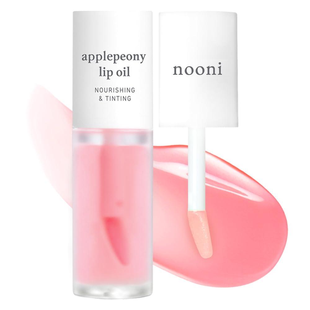 NOONI NOONI Korean Vegan Lip Oil - Applepeony | Long-Lasting, Moisturizing, Plumping, Revitalizing for Dry Lips, Waterproof, No Peel Off, Korean Tint, 0.12 FL Oz