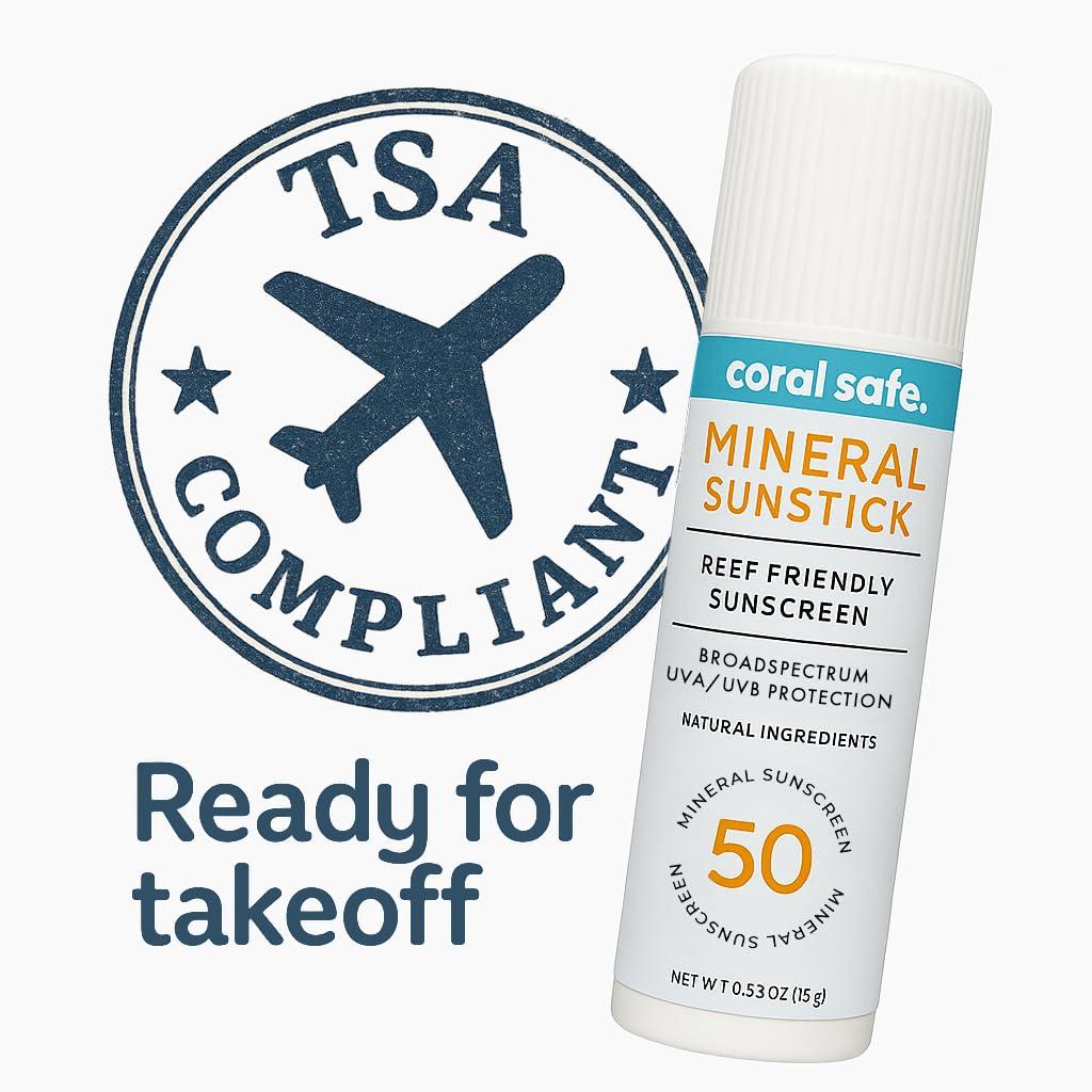Coral Safe Reef Safe Sunscreen SPF 50 Facestick - Biodegradable, Hawaii & Mexico Approve, Zinc, Vitamin E, Oxybenzone & Octinoxate Free, Water Resistant, Natural Ingredients, Made in USA by Coral Safe