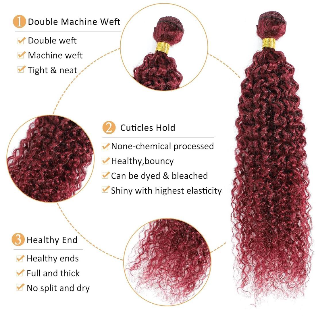 HeioWuio HeioWuio #99j Curly Wave Human Hair Bundles Burgundy Brazilian Remy Human Hair Weaves For Women Grade 8A Hair Extensions Red Bundles Unprocessed Virgin Hair Bundles 18 20 22 Inch