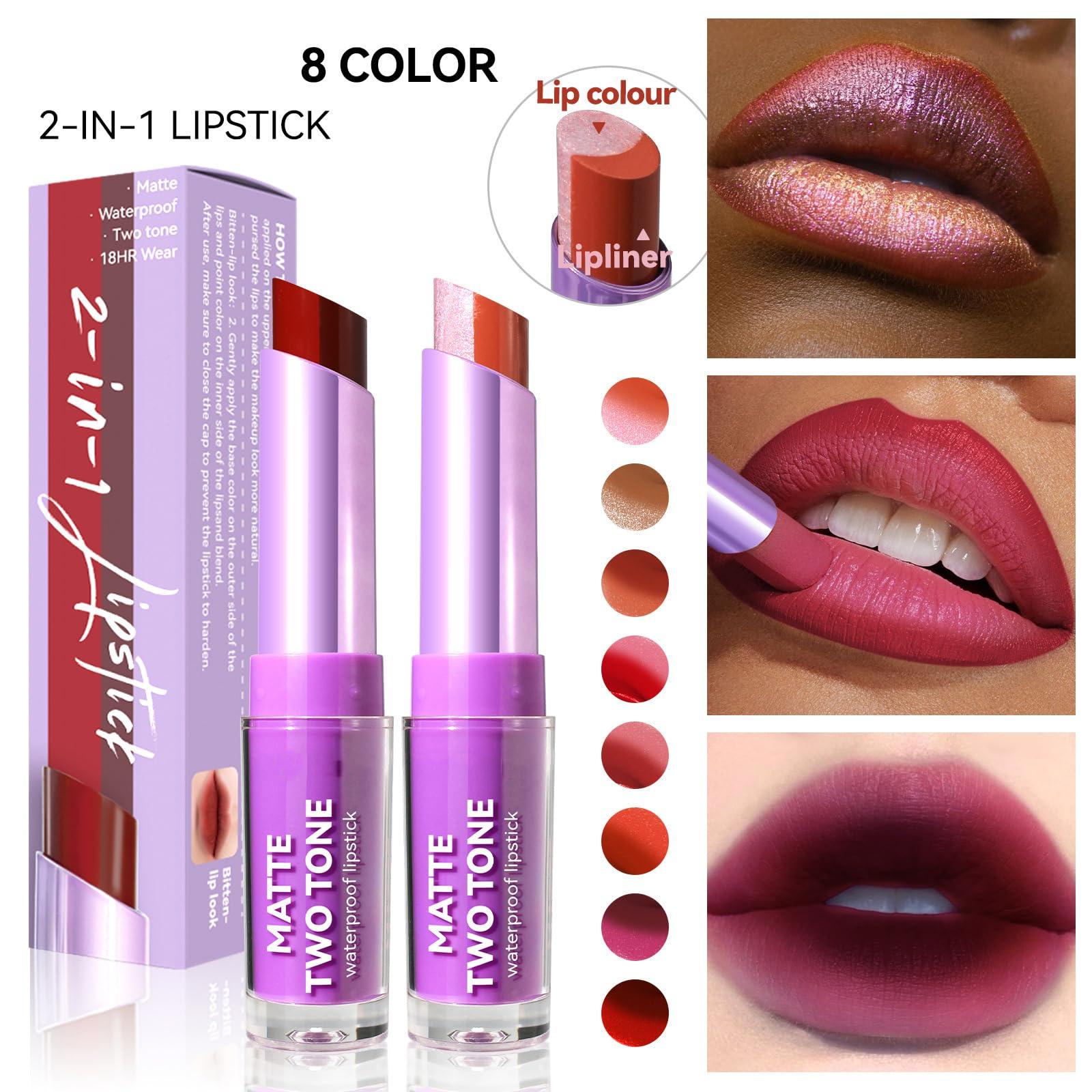 SLYHHZHMY SLYHHZHMY 2-in-1 Dual Tone Lipstick, Shimmery Matte Lip Gloss Nourishing Long Lasting Moisturizing (4)