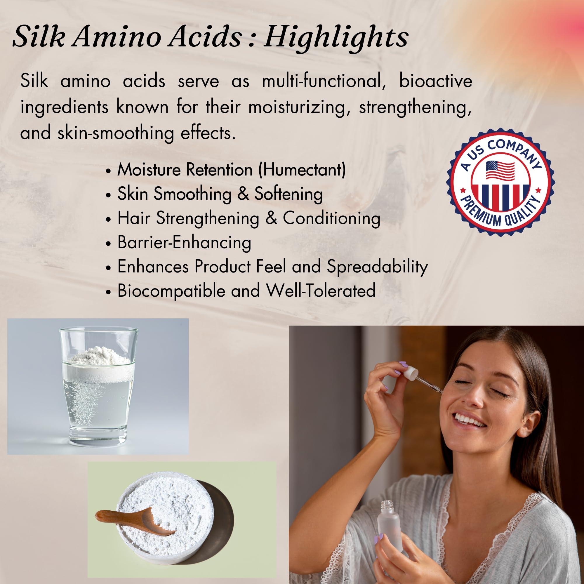 Naples Cosmeceuticals Hydrolyzed Silk Amino Acid Powder Cosmetic Grade for Hair Skin Nails Moisture Retention 100% Pure Use in Formulations or Add to Your Favorite Products (4 oz)