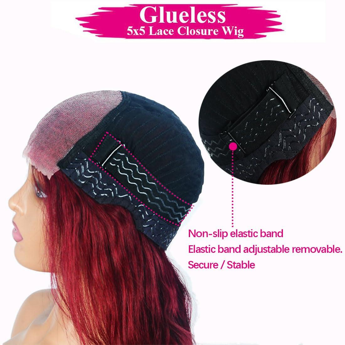 Ladyrite 99J Burgundy Lace Closure Wigs Human Hair Glueless Wigs Human Hair Pre Plucked Pre Cut 5X5 Lace Front Wig 99J Body Wave Lace Closure Wigs Pre Plucked With Baby Hair 180 Density for Women 16 Inch