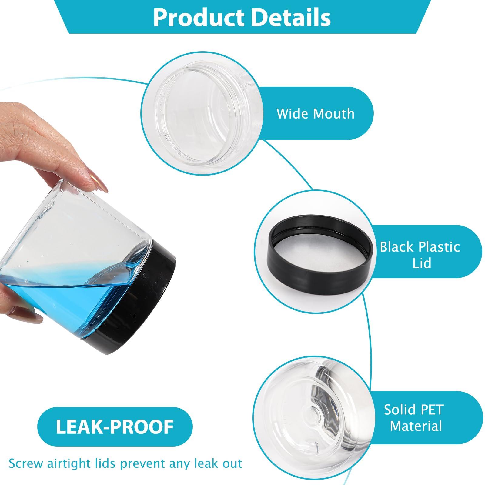 Betrome 4 oz Clear Plastic Round Jars with Black Lids, 50pcs 4oz 120ml Leak-Proof Wide-Mouth Cosmetic Storage Containers for Kitchen Use, Beauty Products, Cream, Scrubs, Bath Salt and More