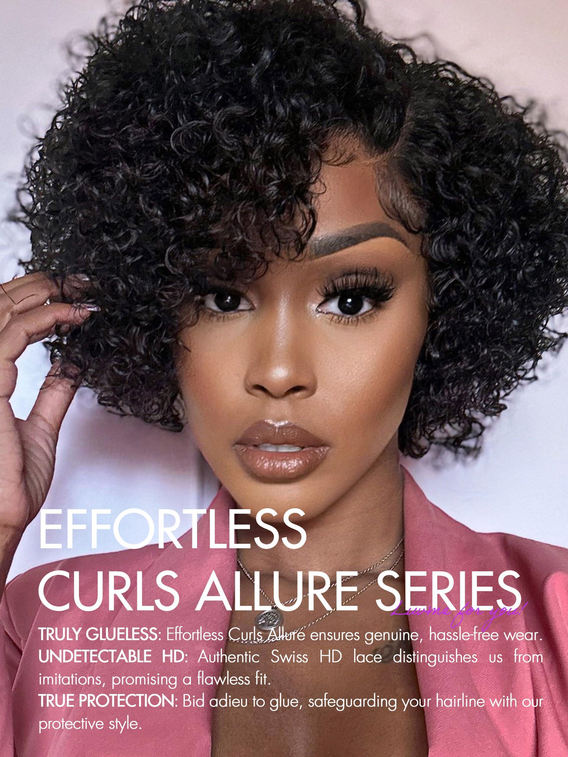 LUVME HAIR LUVME HAIR 10\'\' Glueless HD Curly Wig Human Hair Pre Cut Lace Wig, Real HD Lace Short Curly Bob Wigs 180 Density Human Hair Pre Plucked Bleached Knots Pre Cut